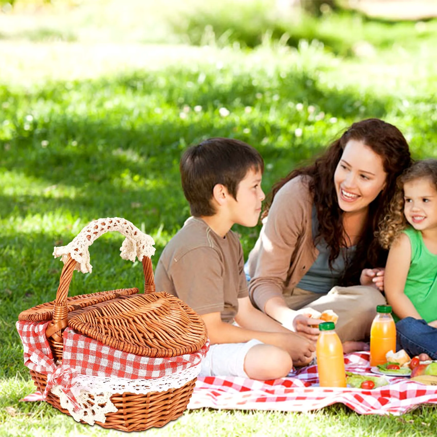 Hand Made Wicker Basket Wicker Camping Picnic Basket Shopping Storage Hamper and Handle Wooden Wicker Picnic Basket