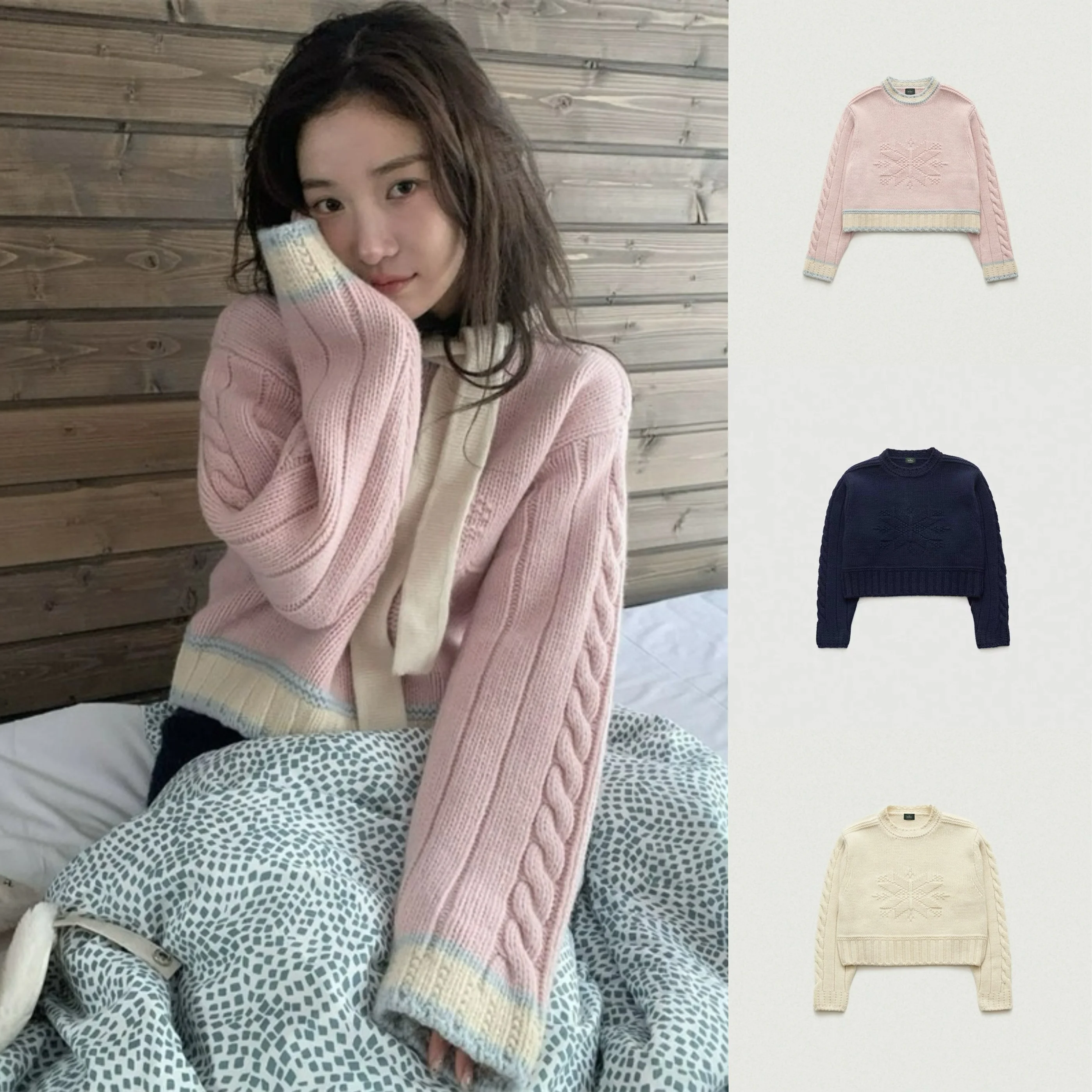 

Barnet Eight Milk 2024 Autumn Winter round Ne 3D Snowflake Embroidery Wool ort Knitted Sweater Women's Commute Sle