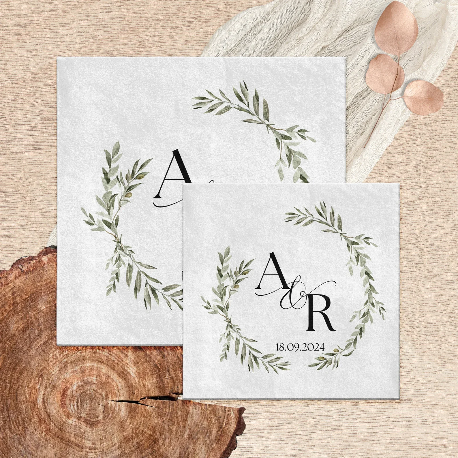 

50pcs Custom Elegant Napkins for Wedding Dinner, Wedding Cocktail Bar, Rehearsal Dinner or Engagement Party | Personalized Name