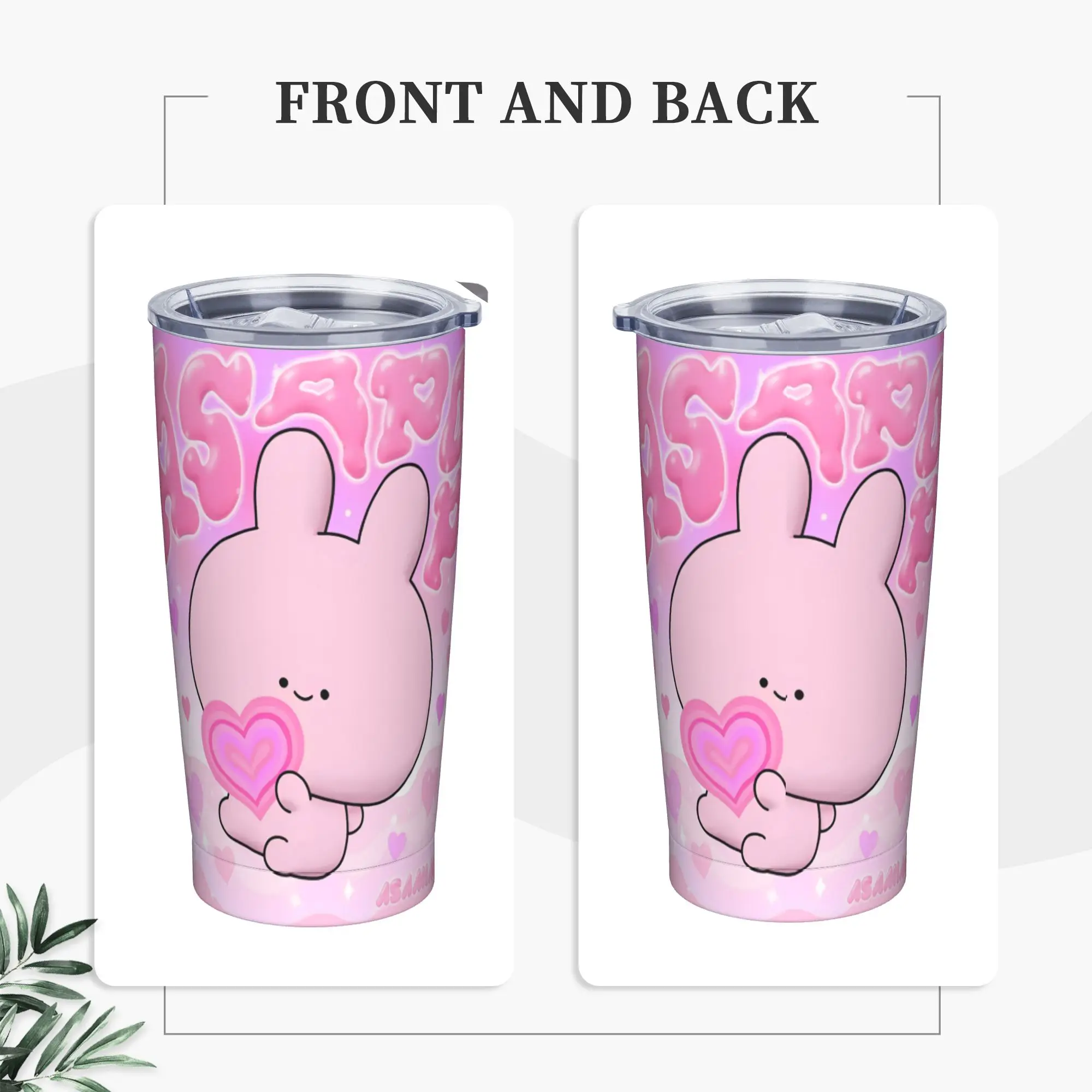 Asamimichaan Asleep Cartoon Insulated Tumbler with Straws Lid Cute Asamimi Vacuum Thermal Mug Double Wall Bottle Cup, 20oz