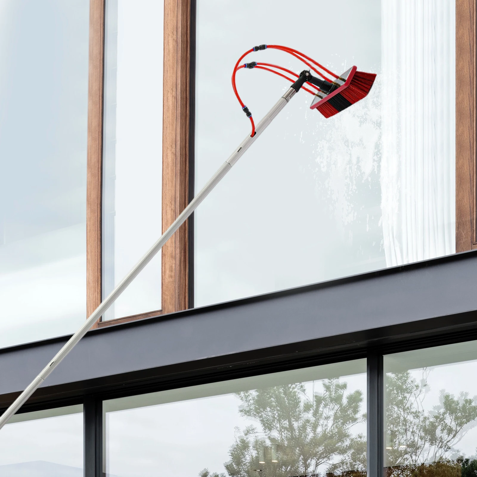 29.5FT Water Fed Telescopic Pole Cleaning Brush Kit for Solar Panels High Windows Car Wash Garden Hose Attached
