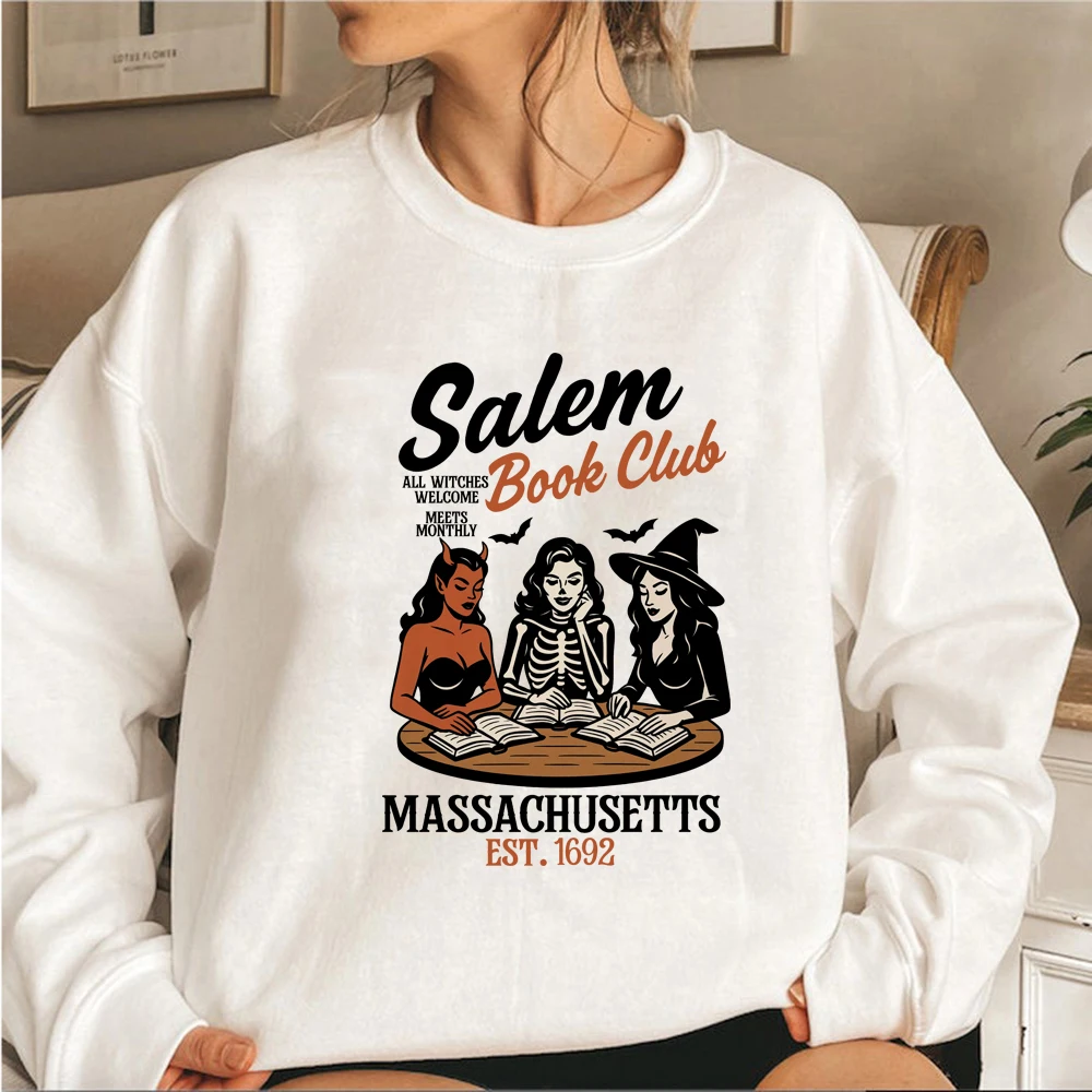 Witchy Book Club Sweatshirt Spooky Girl Reading Hoodie Book Lover Halloween Gift Women Graphic Hoodies Witches Salem Sweatshirt