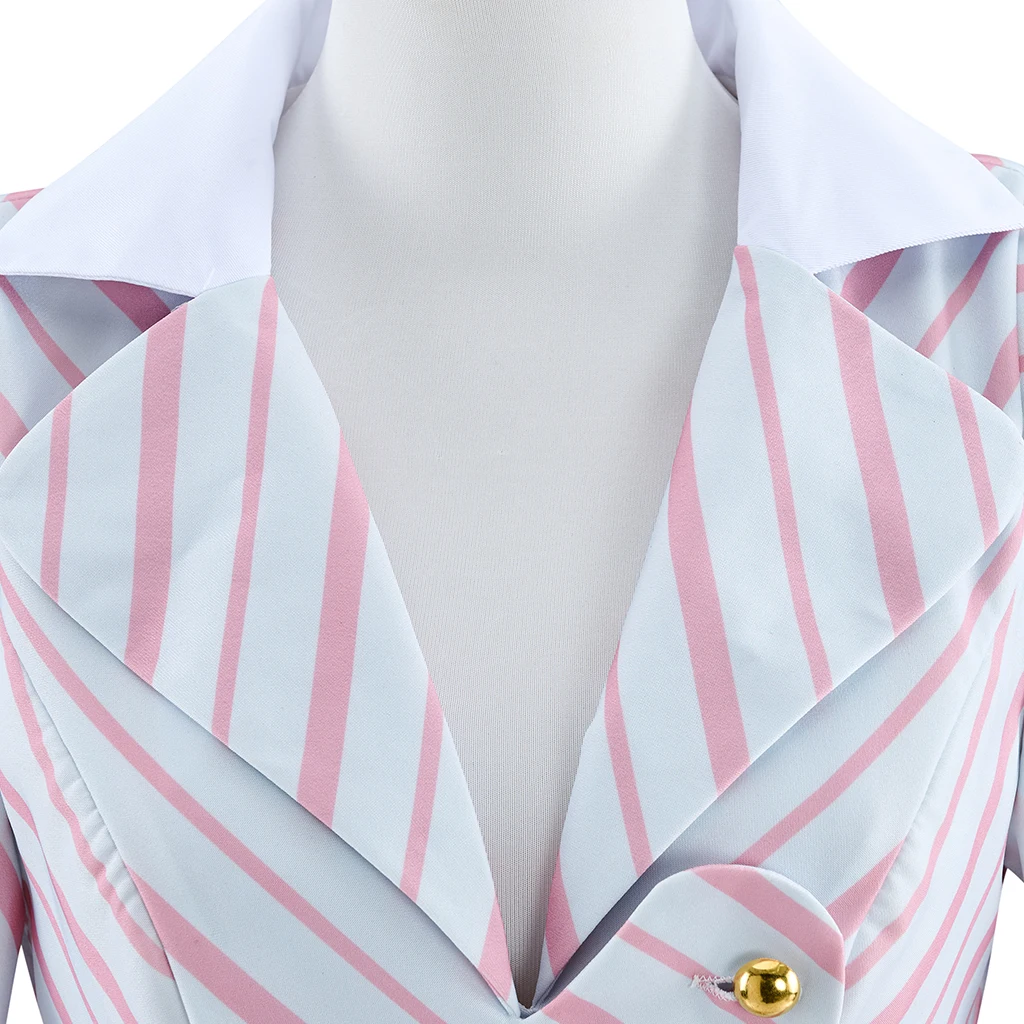 

Wicked Trailer 2 Glinda Pink Striped Set Cosplay Costume Ariana Grande Film Outfit Halloween Party Sweet Dress Suit Glinda Suit