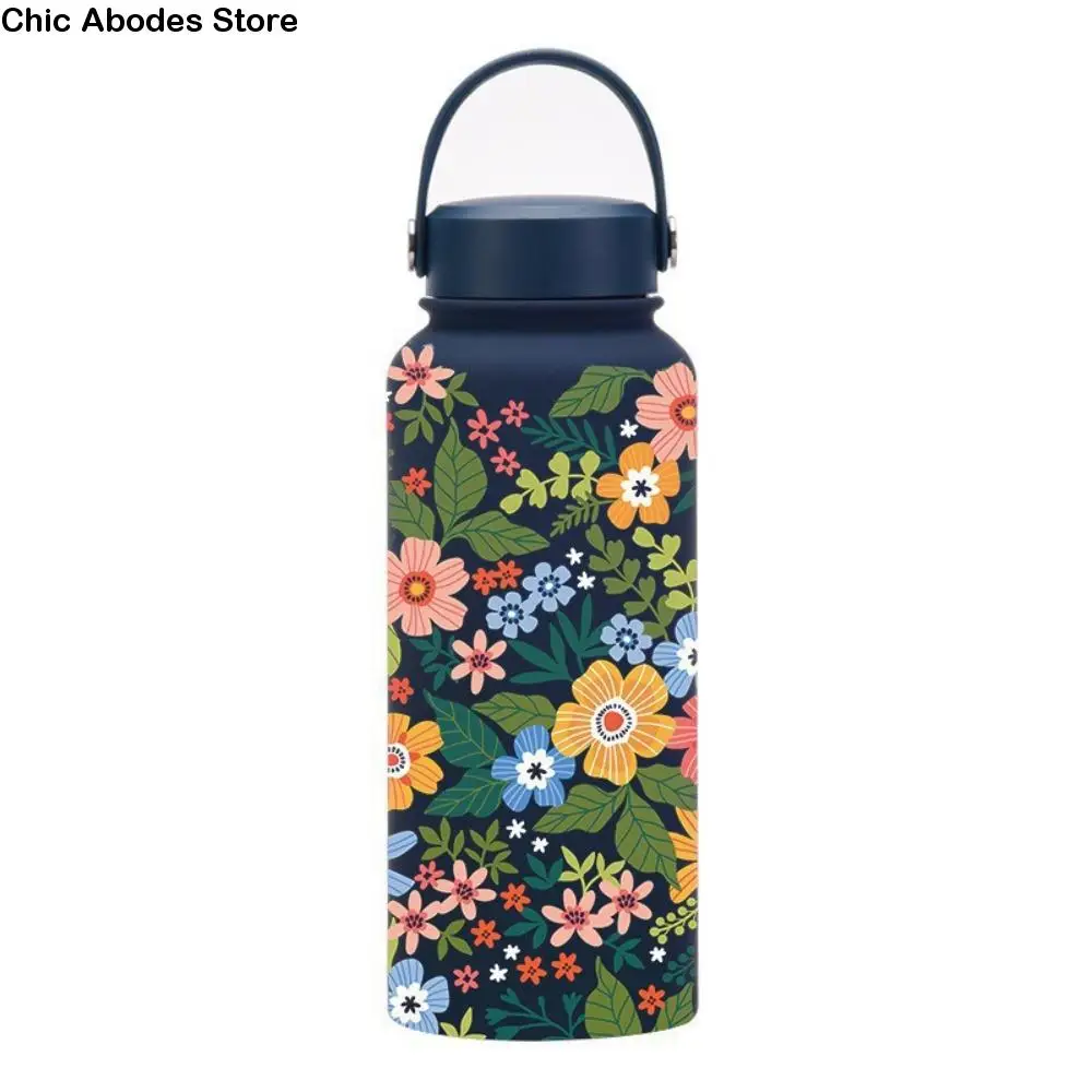 

Creative Thermal Water Bottle 1L Portable Outdoor Insulated Mug Thickened Leak-proof Floral Insulated Bottle Kitchenware