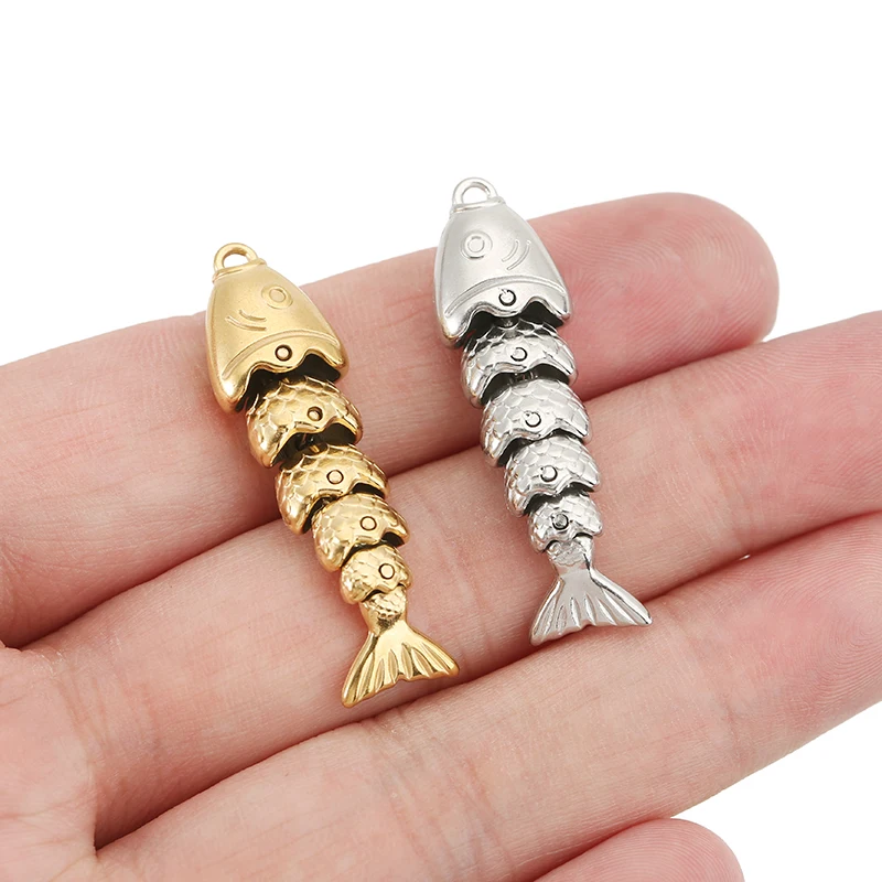 2pcs Stainless Steel Swinging Fish Charm Splice Fishbone Pendant for Jewelry Earrings Necklace Making Supplies Jewelry Materials view 6