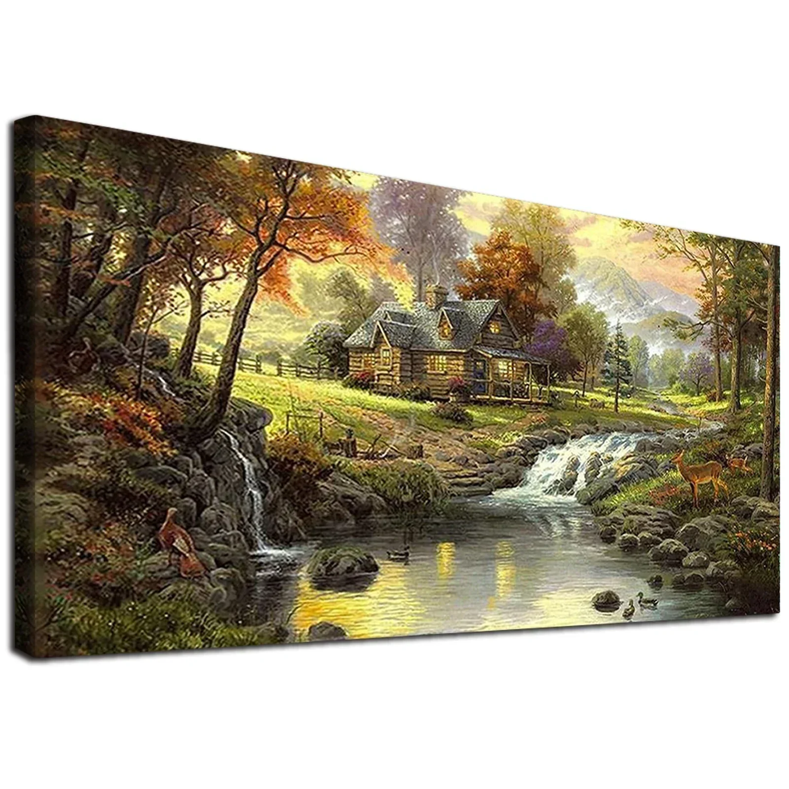 

Large Diamond Painting Kits, 5D DIY Diamond Art Full Round Drill for Home Decor Relax Frameless, House Stream 40x70cm