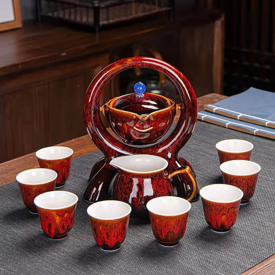 

Quality Chinese Tea Set Gift Box, Rotating Kung Fu Tea Set, Pure Hand Firing, with Rotating Teapot and Infuser, Suitable for Off