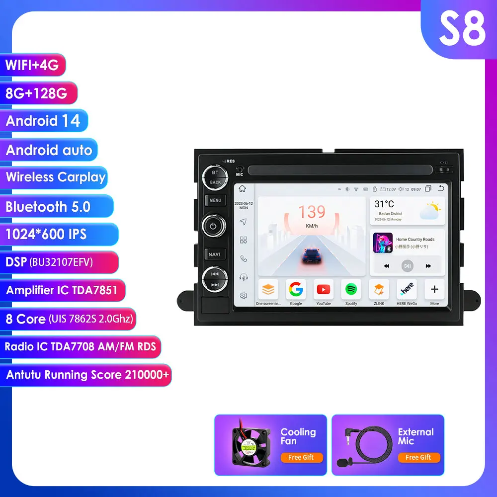 4G-LTE Carplay autoradio voor Ford F150 F250 F350 500 Explorer Fusion Android Auto GPS multimediaspeler stereo BT SWC RDS DSP FM