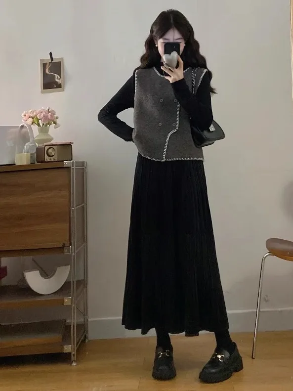 

Женская осенне-зимняя трикотажная длинная футболка размера плюс, комплект Dr Casual, универсальный крой из полиэфирного волокна