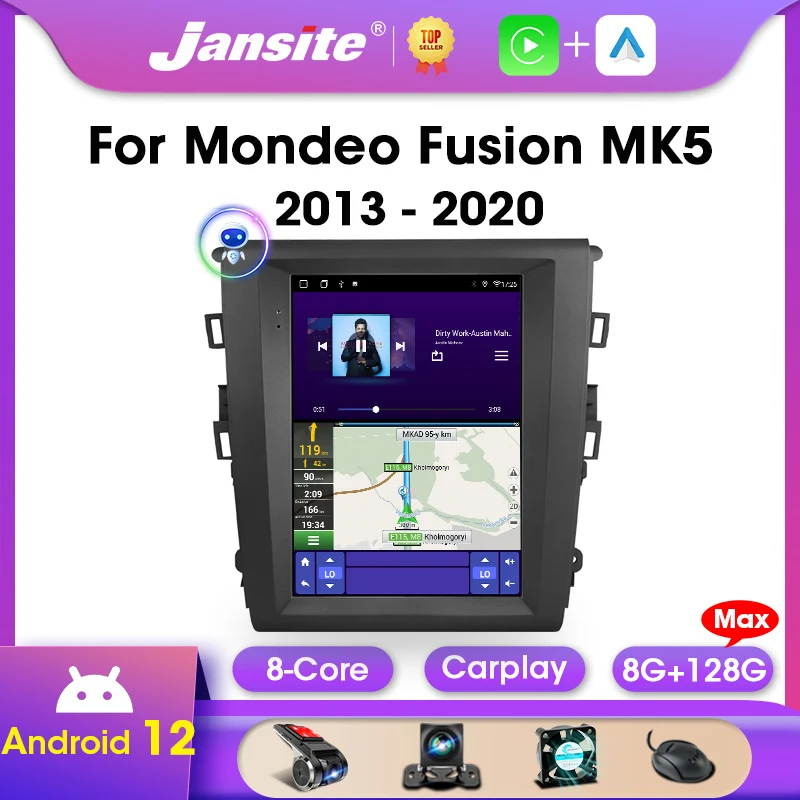 Jansite 2Din Radio samochodowe Android 12 Ford fuzja Mondeo MK5 2013-2020 multimedialny odtwarzacz wideo Carplay Auto DVD 48EQ Autoradio