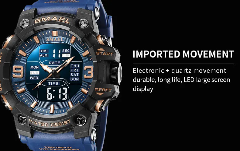 SMAEL 8049 Watch Sport LED Light Alarm Clock Dual Time Display WaterproofWeek Auto Date Wristwatches Quartz Sfc5201ebfa884b0bbd88a087934e21b9F