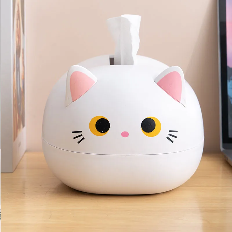 Kawaii Cat กล่องเดสก์ท็อปห้องน้ำที่ยึดกระดาษห้องครัวผ้าเช็ดปากกล่องเก็บ Wc Wadah Kertas สไตล์นอร์ดิกตกแต่ง