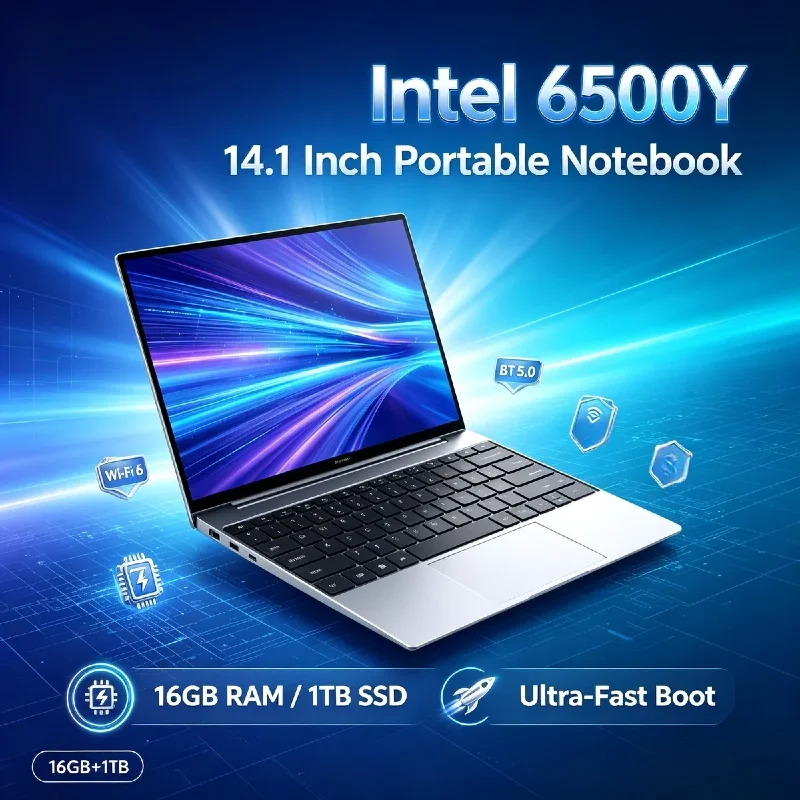 Intel 6500Y 14.1 Inch Laptop 2C4T 1.1GHz 3.4GHz Boost 32GB RAM 2TB PCIe SSD 5000mAh Battery Backlit Fingerprint V30 Pro
