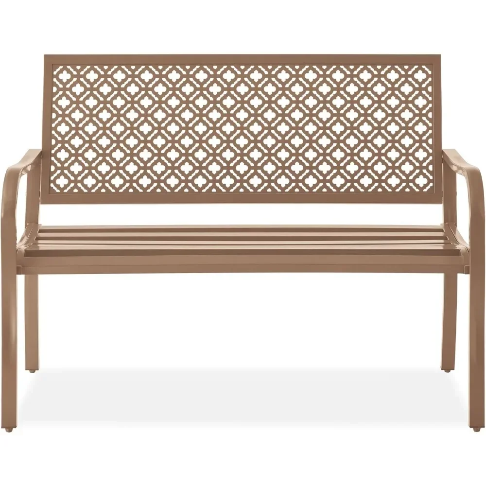 Outdoor Bench 2-Person Metal Steel Benches Furniture for Garden, Patio, Porch, Entryway w/Geometric