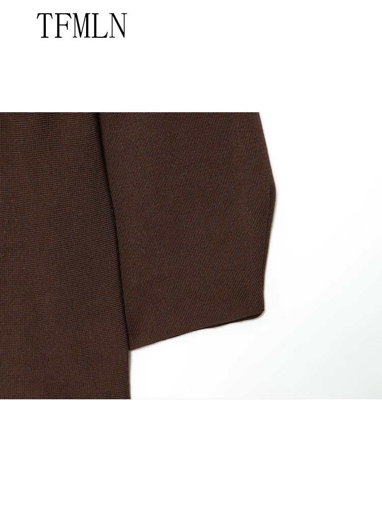TFMLN 2025 الخريف المرأة محبوك البلوزات أنيقة الخامس الرقبة فضفاضة تريكو الزنانير سترة خمر الصلبة السببية أبلى القمم