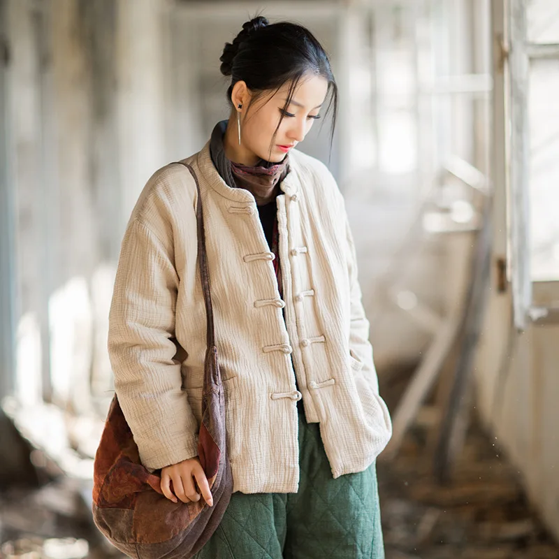 

2025 Winter Quilted Coat: Double-Texture, Soft Stand Collar with Frogs & Artistic Style.