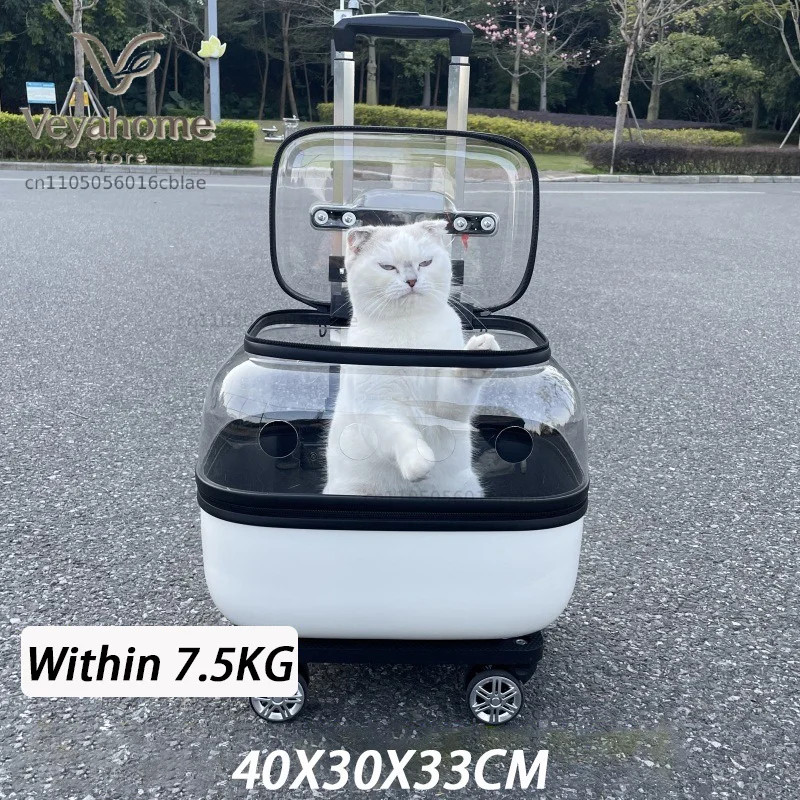 Double Layer Outdoor Cat Trolley Bag Wheels Carrier Transparent Cats Strollers 2 Cats Cheap Breathable Pet Supplies Portable