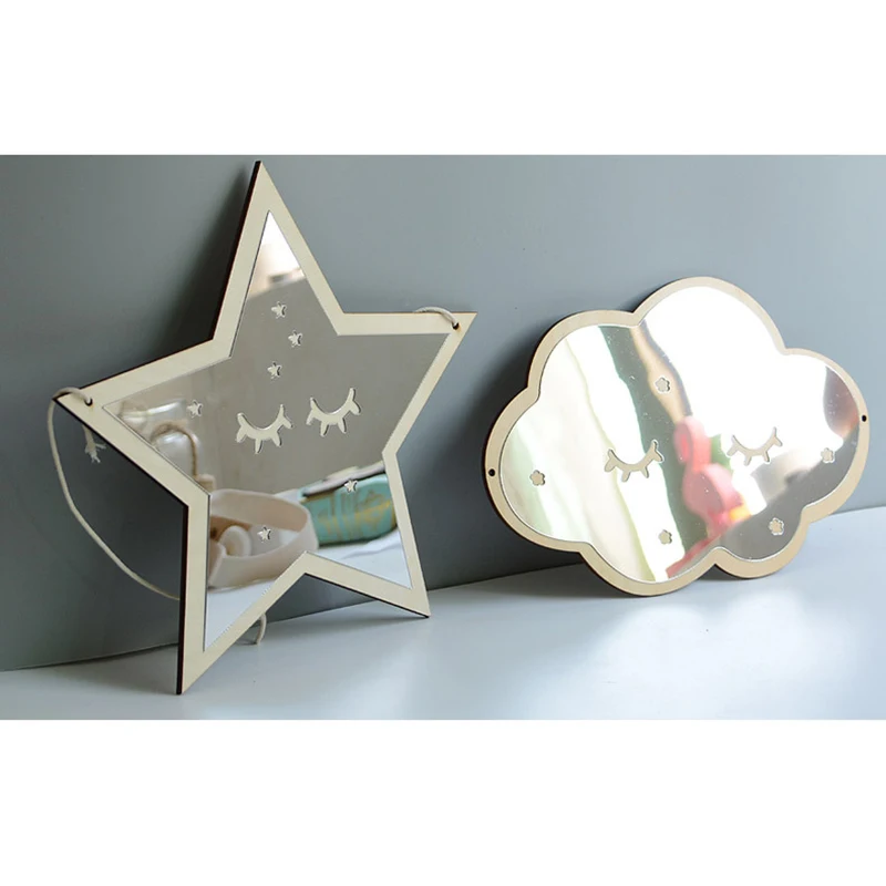 Ins Nordic Wooden Crown Cloud Ice Cream Stars Cat Children Acrylic Decorative Mirror Home Wall Decoration Artwork Mirror Tools