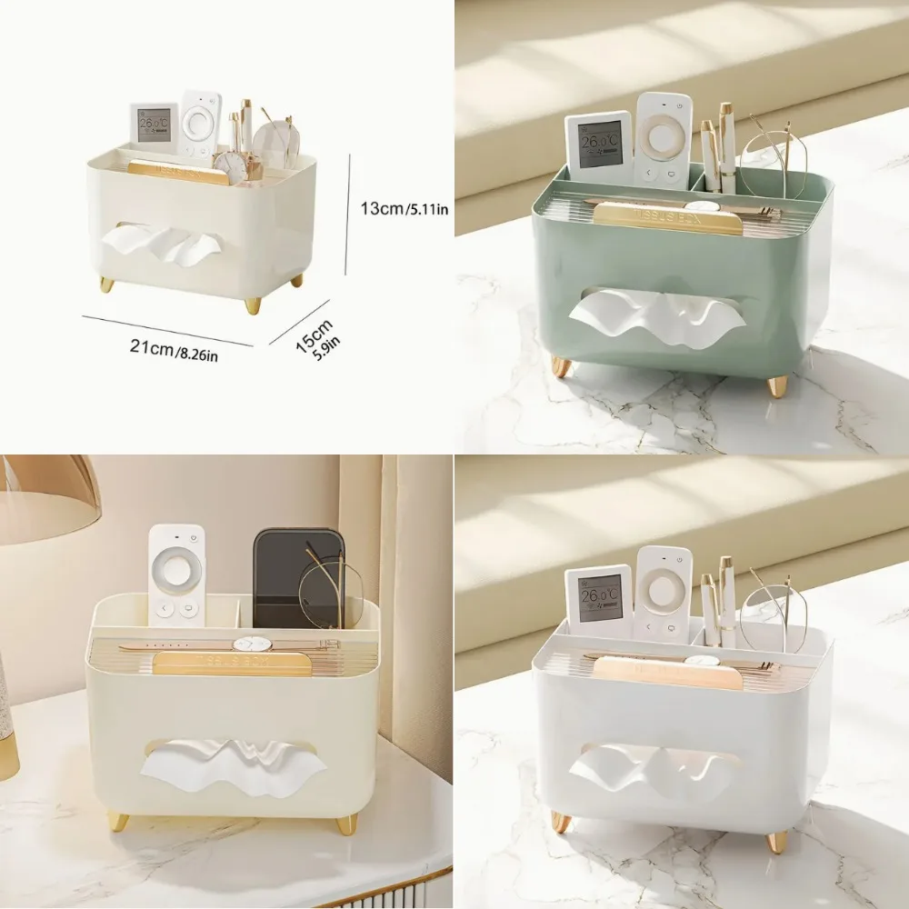 

Multifunctional Desk Organizer with Tissue Box Holder, Remote Control & Storage Box, Plastic Desktop Organizer for Office & Home