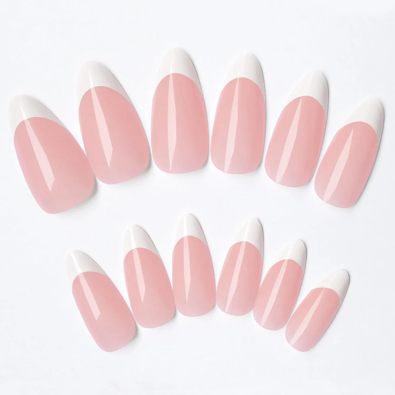24pcs Jelly Pink Smudging round Head Short Imitation Nail French Fake Nails &1pc Jelly Paste &1pc File for Wedding Parties
