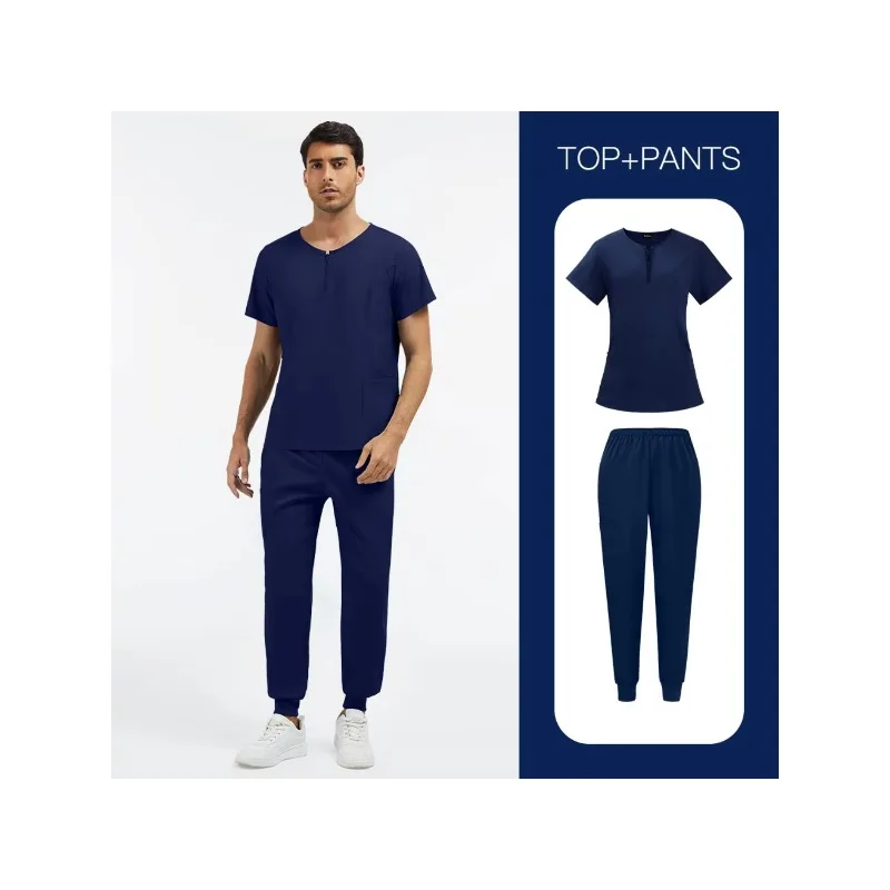 Cómoda ropa de trabajo veterinaria neutra de dos piezas para fregar en hospitales de mascotas, adecuada para bañeras de SPA y cuidado de mascotas