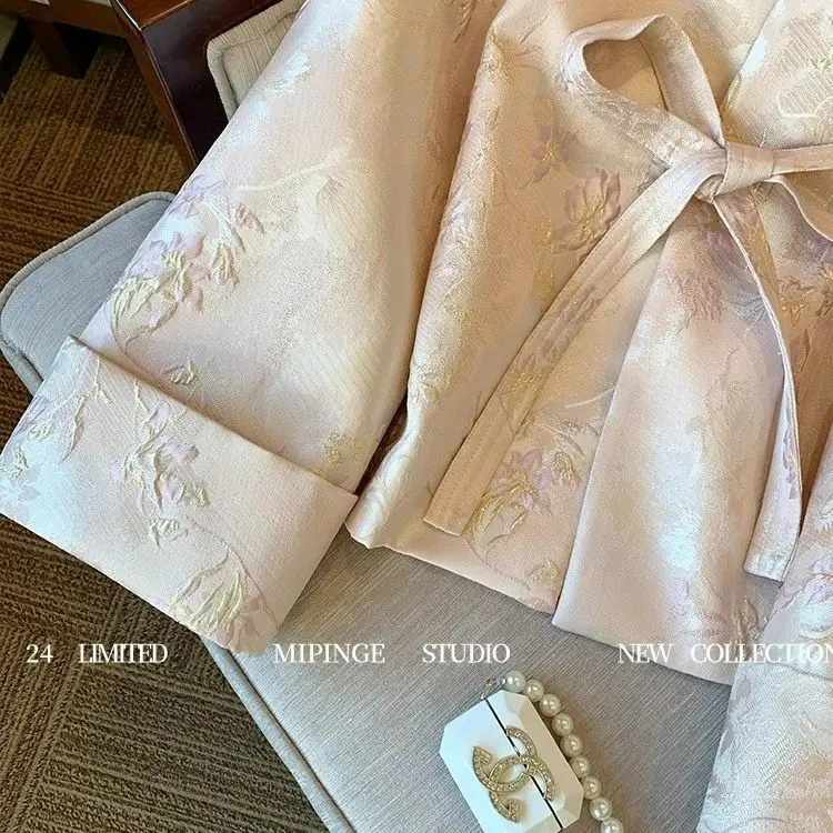 Pink Jacquard Jacket Women's Long Sleeve 2025 Spring And Autumn New Fashionable Chinese Style Lace-up Tang Top