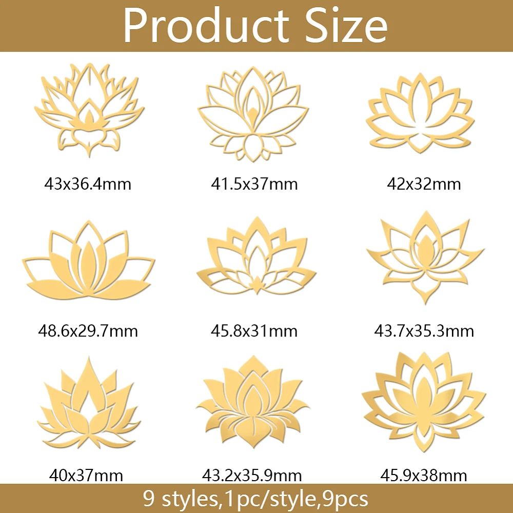 Nickel Decoration Stickers Metal Resin Filler Epoxy Resin UV Resin Craft Filling Material Golden July Lotus 40x40mm 9pcs/set view 2