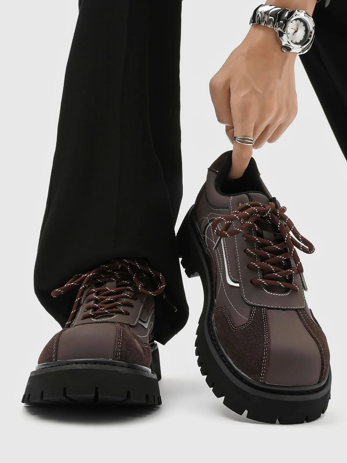 

Retro British Style Men's Shoes Casual Leather Shoes Thick Bottom round Head Fashionable Punk Style Heightening Shoes