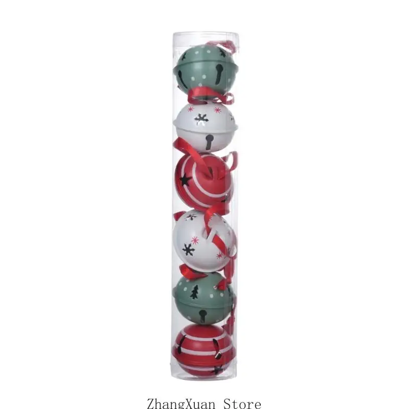 6er-Set Weihnachtsglocken aus Metall mit Bändern für die saisonale Baumpräsentation 3XUF – Detail 5