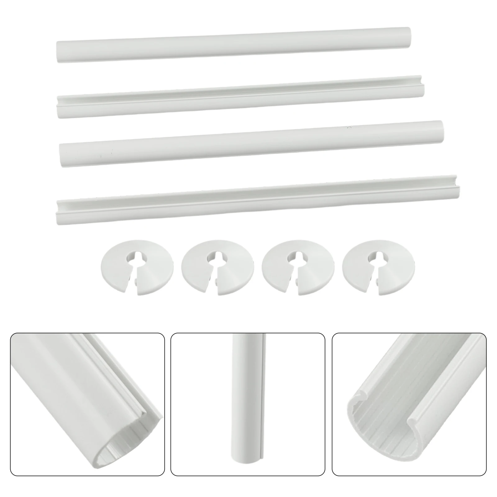 4PCS Radiator Pipe Covers And Pipe Collars 15X300mm 15mm Snap-on Pipe Collars White For Heating Pipes Water Pipes Gas Pipe