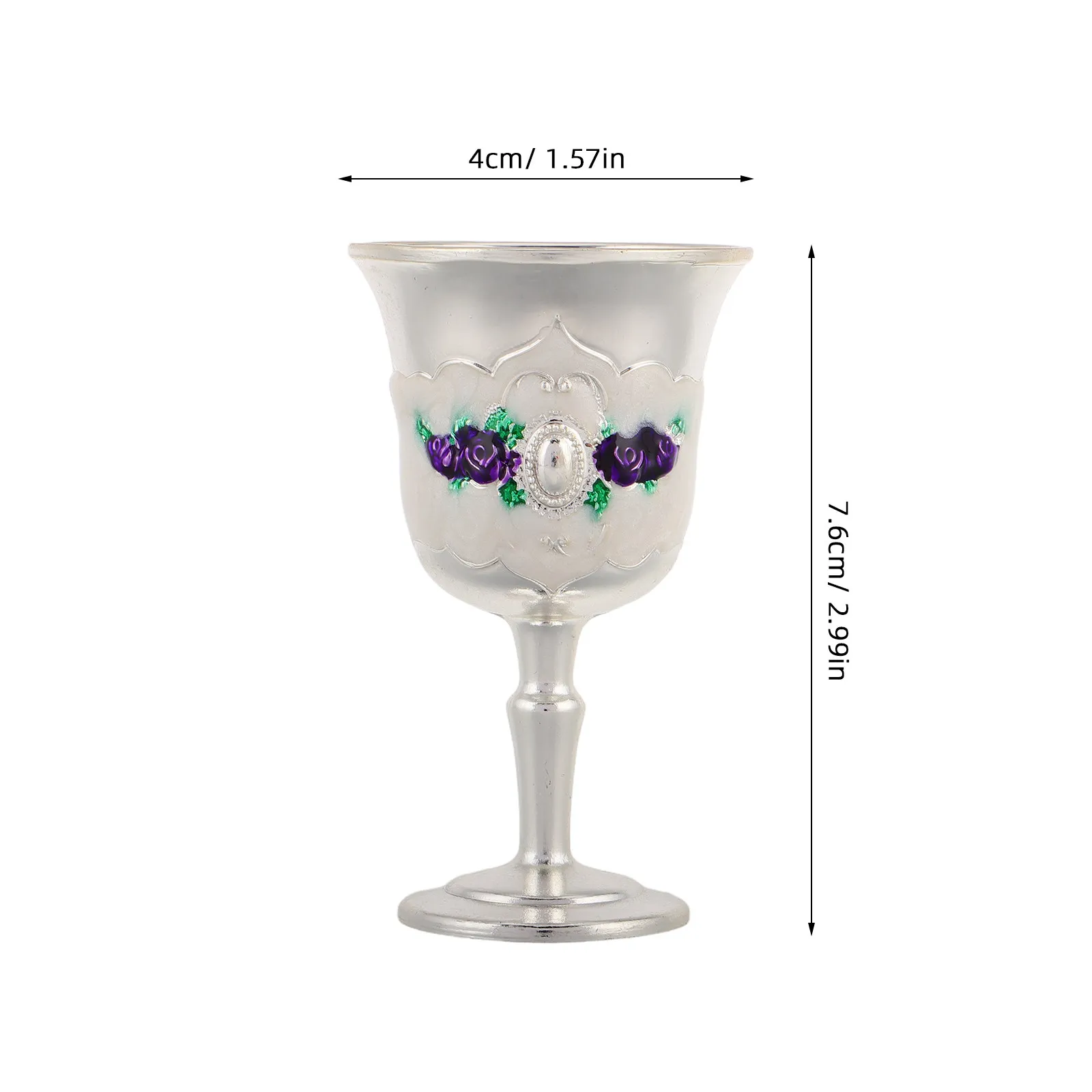 Metal Wine Goblet European Vintage Style Floral Embossed Design Elegant Compact Goblet for Home Bar Banquet Photo Prop