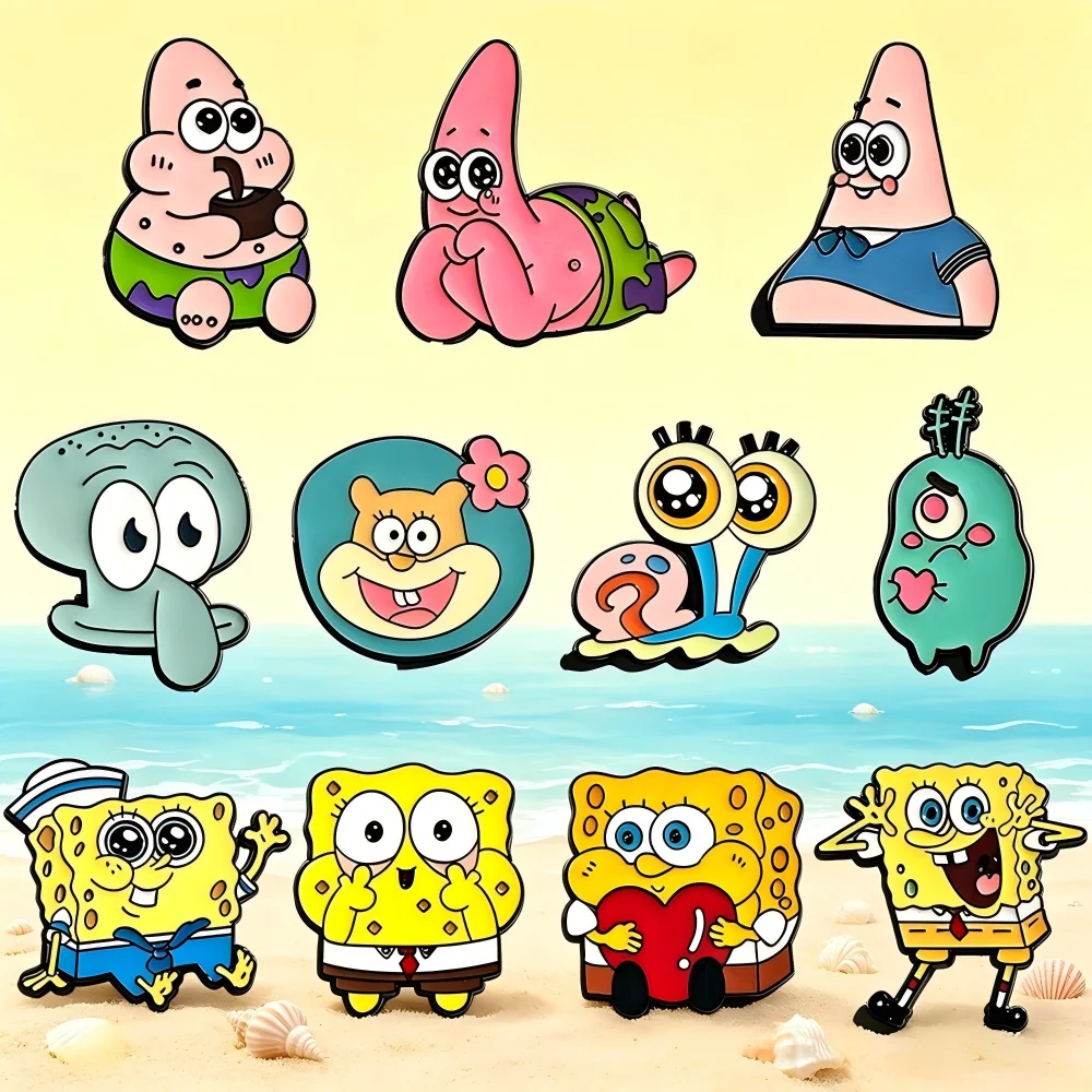 Anime-Broschen-Set 5/6/11 Stück SpongeBob Schwammkopf Emaille-Pins Kreative Metall-Abzeichen für Rucksäcke Kleidung Schmuck Geschenke