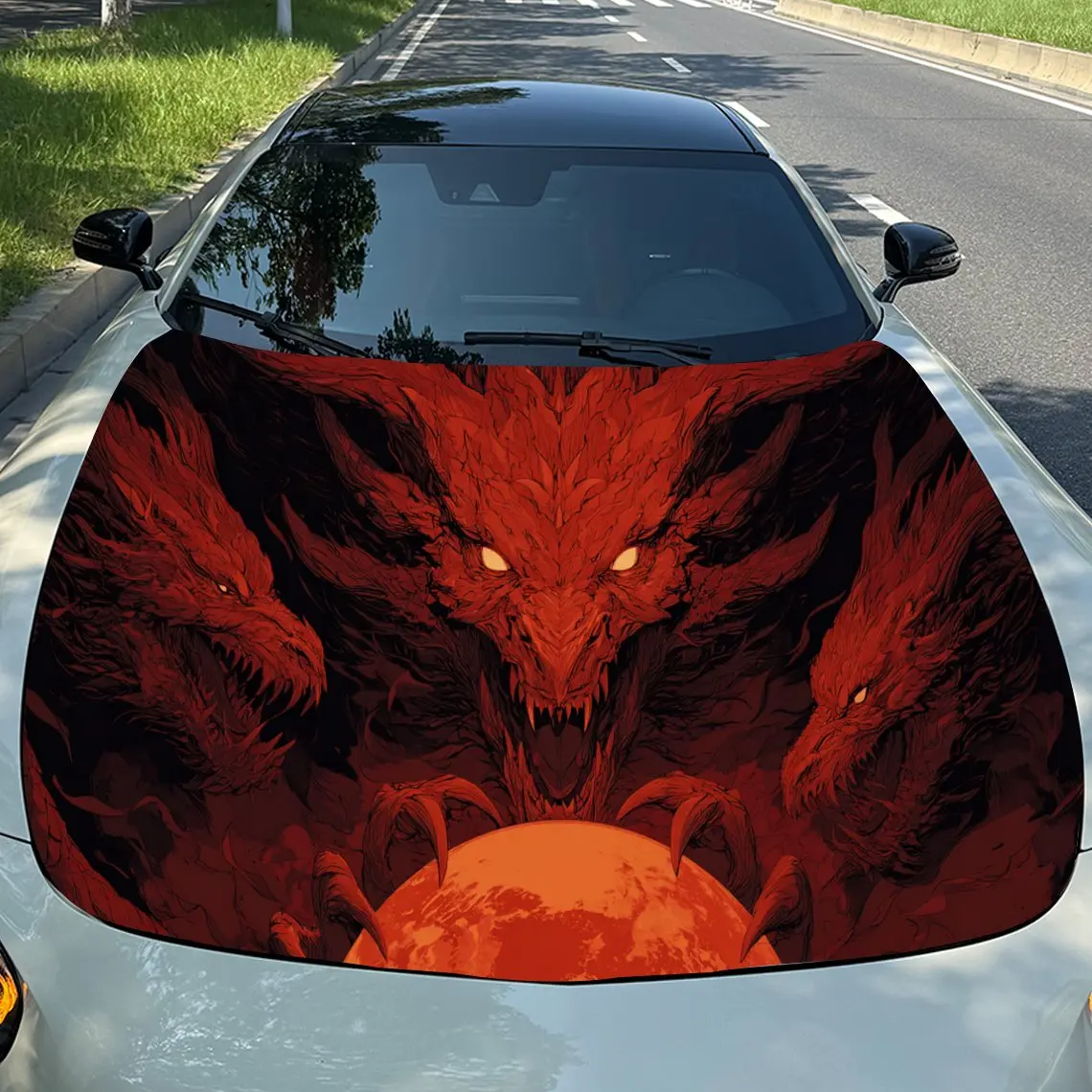 

Vibrant Red Fiery Dragon Car Hood Stickers - Self-Adhesive, Waterproof and Durable Vinyl Wrap, Decorate And Protect Your Car - T