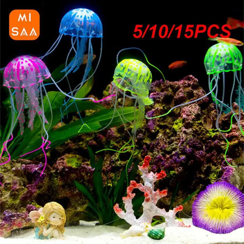 5/10/15PCS Realistic Faux Jellyfish Ornament Glow Effect Artificial Rich And Colorful Beautiful Aquatic Landscape