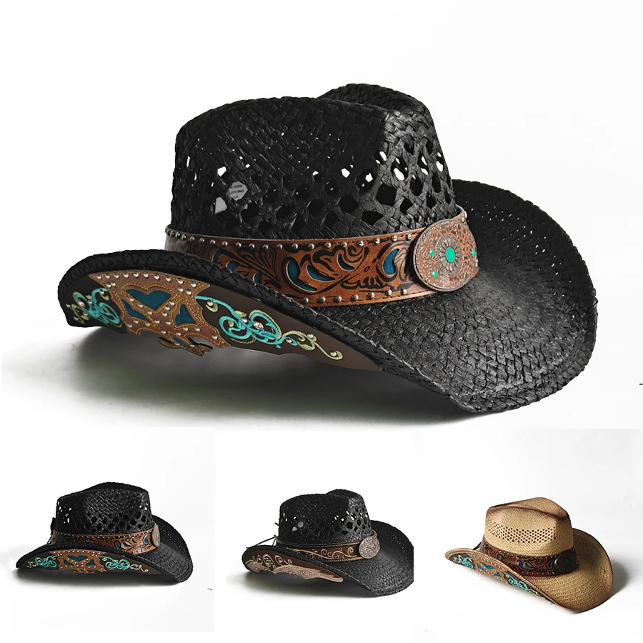2026 Embroidery Accessories Straw Cowboy Hat for Women and Men – Western Sun Hat for Country Concert Rodeo and Cowgirl Outfits