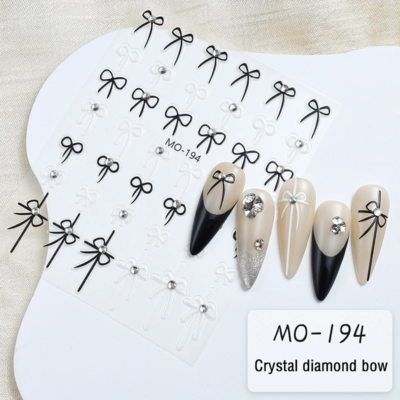 1 Sheet Small Bow Ribbon Bowknot Nail Stickers Nail Art Decoration High Quality Crystal Diamond Design Adhesive Stickers