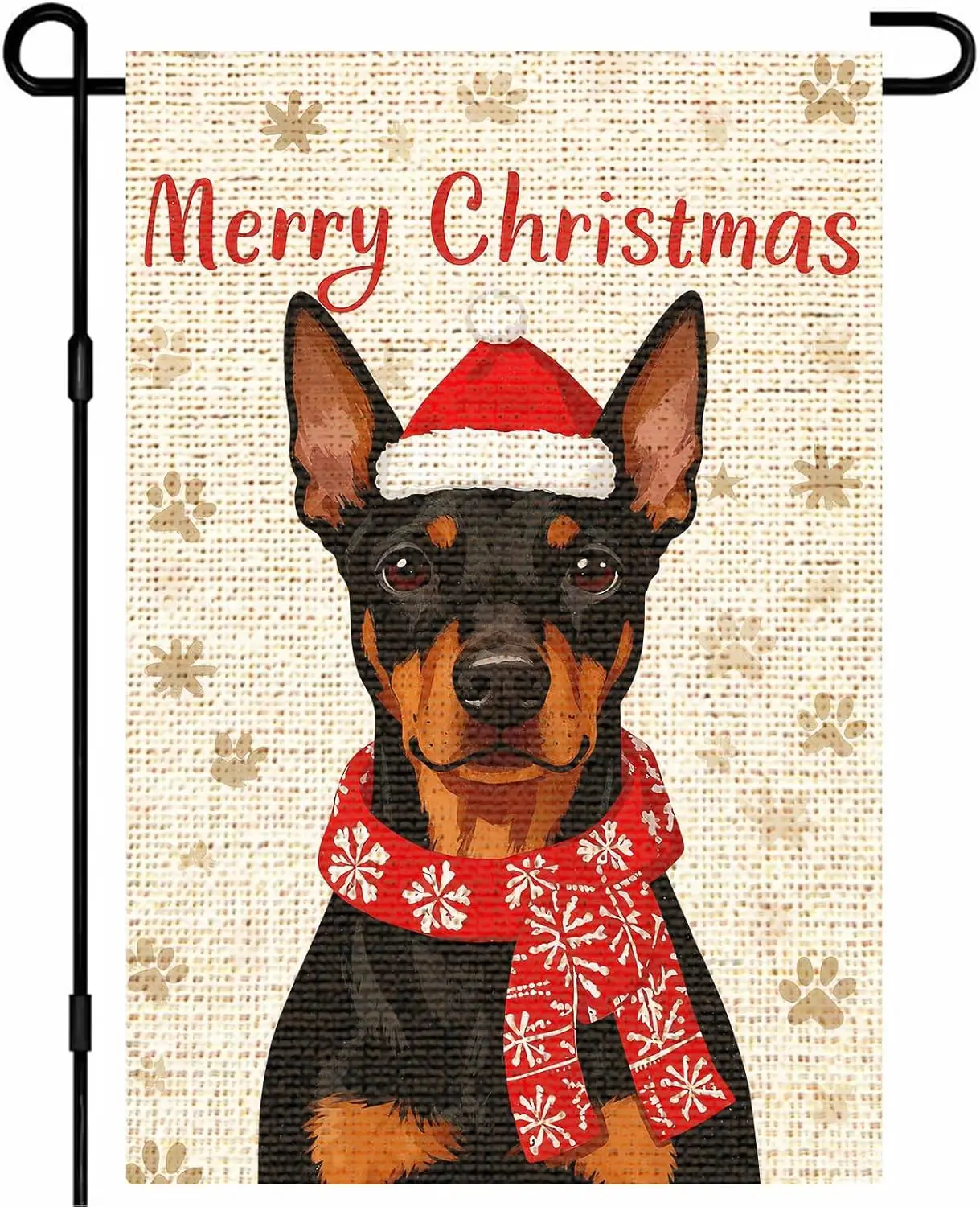 Merry Christmas Garden Flag 12x18 Inch Burlap Doberman Dog Red Scarf Pet Holiday Winter Yard Decor Double Sided Seasonal Law PPZ