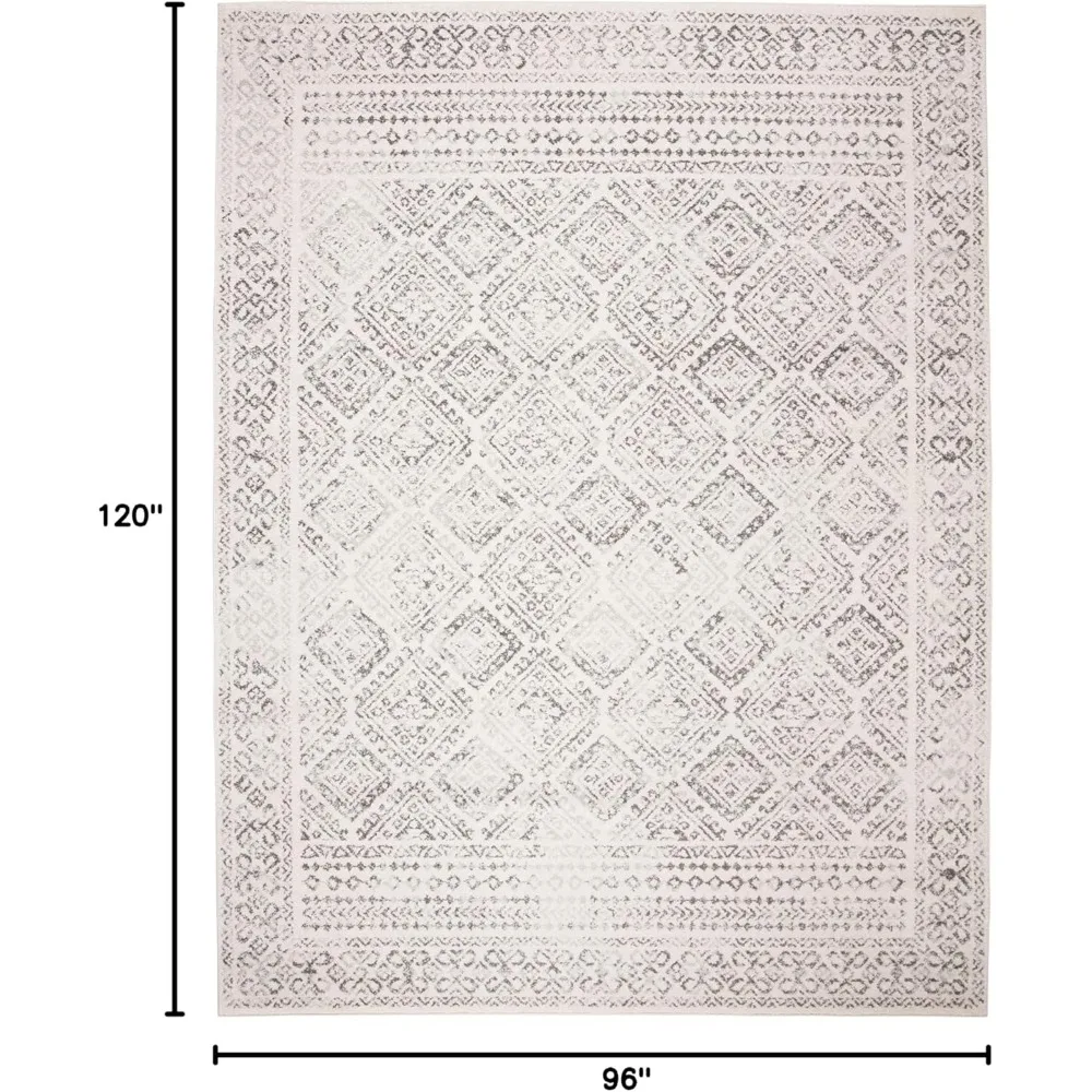 Tulum Collection Area Rug - 8' x 10', Ivory & Grey, Moroccan Boho Distressed Design, Non-Shedding & Easy Care, Idea