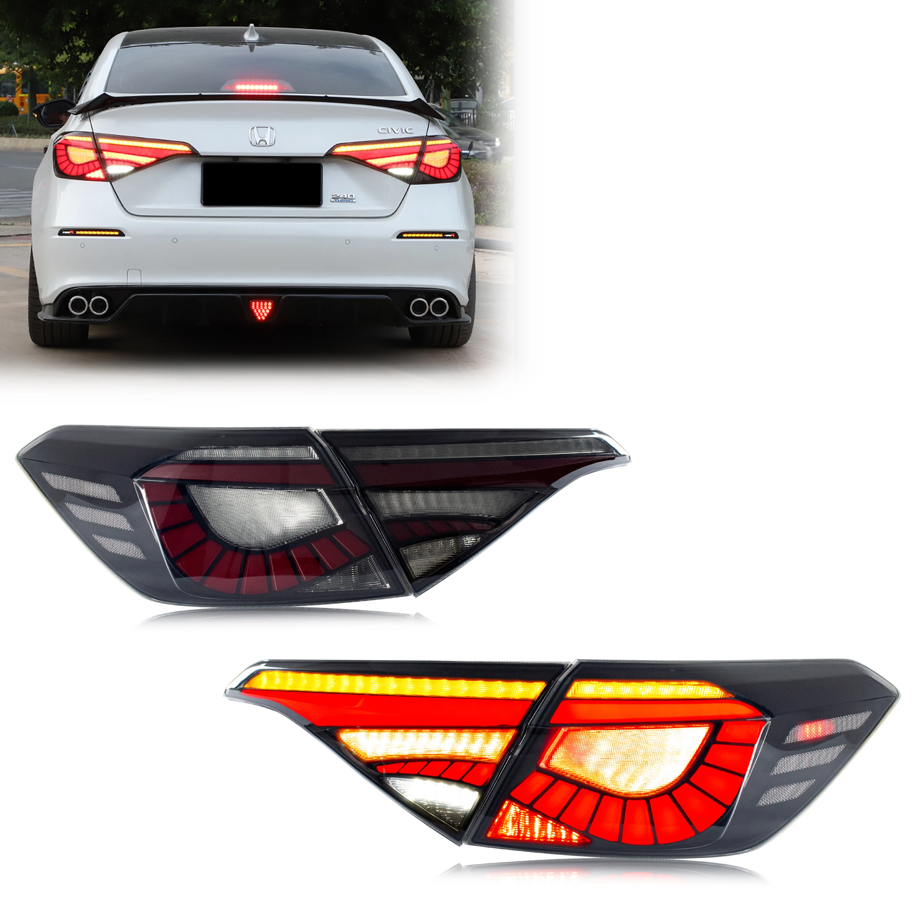

LED Tail Lights for Honda Civic 2022-2026 11th Gen Start-up Animation Sequential Turn Signal Black Rear Lamps Assembly