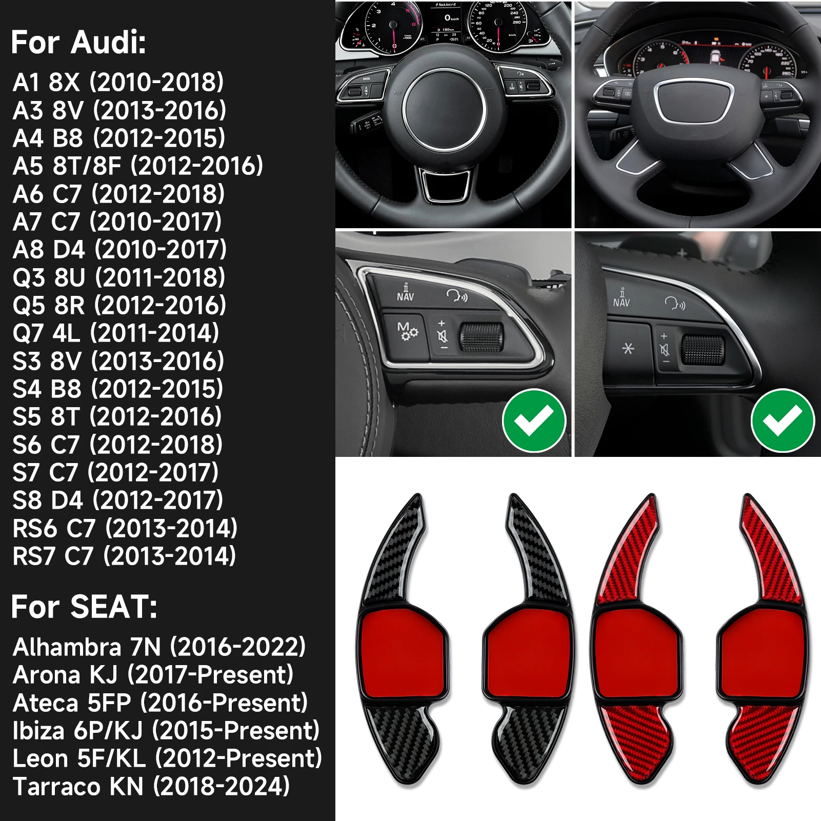 

Car Steering Wheel Shift Paddles Carbon Fiber Sticker For SEAT Alhambra 7N Arona KJ Ateca 5FP Ibiza 6P KJ Leon 5F KL Tarraco KN