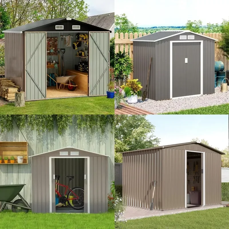 for Outdoor Garden Metal Tool Storage Shed Self-Built Mobile Wood Frame Assembly Backyard Use Durable Weatherproof