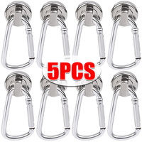 1/5PCS Strong Neodymium Magnetic Hooks Multi-Purpose Storage Magnet Hooks with Swivel Carabiner Kitchen Bathroom Hanging Hook