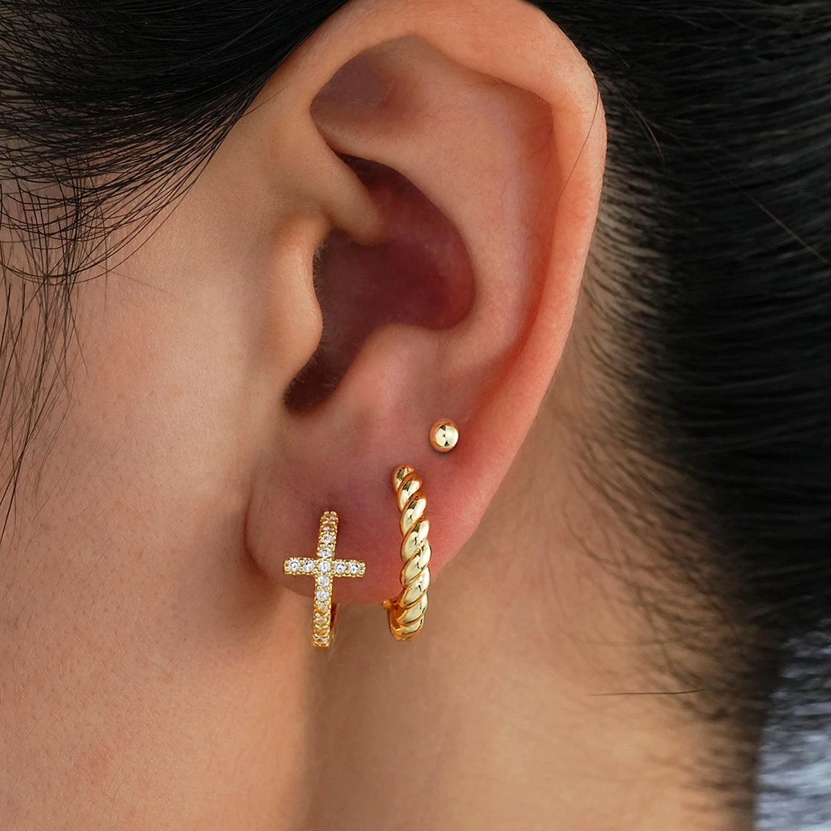 3pcs New Fashion Minimalist Copper Zircon Cross Earrings Set for Women Chunky Birthday Vacation Daily Wear Party Jewelry Gifts