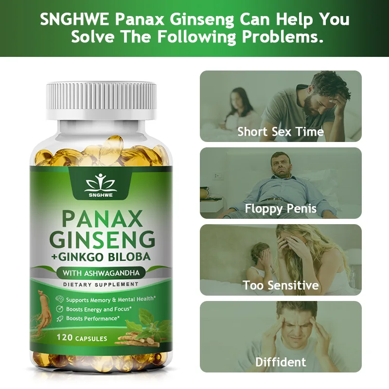 Ginseng + Ginkgo Biloba Capsules - Premium Non-GMO/Vegan - for Energy and Mood for Women and Men