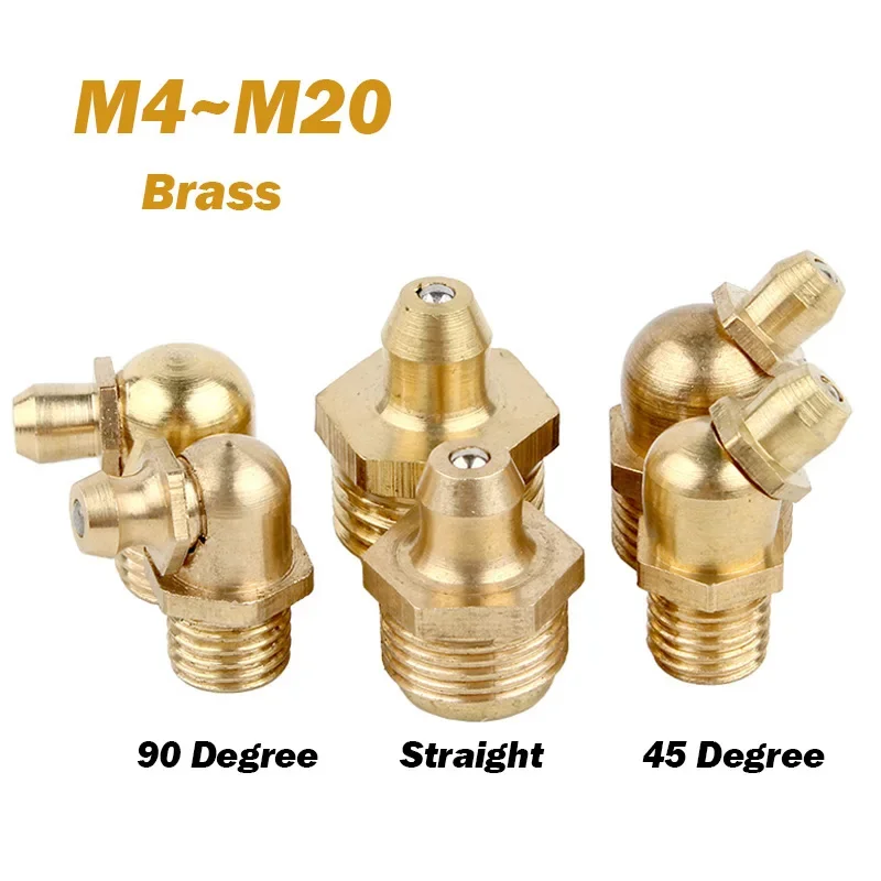 2Pcs M4 M5 M6 M8 M10 M12 M14 M16 M20 Brass Hydraulic Grease Nipple Straight Elbow Type Oil Zerk Fitting for Grease Gun