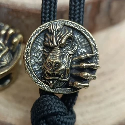 Wolf Skull Head Brass Knife Beads Punk EDC Outdoor DIY Paracord Woven Lanyard Pendants Retro Umbrella Rope Bracelets Accessories