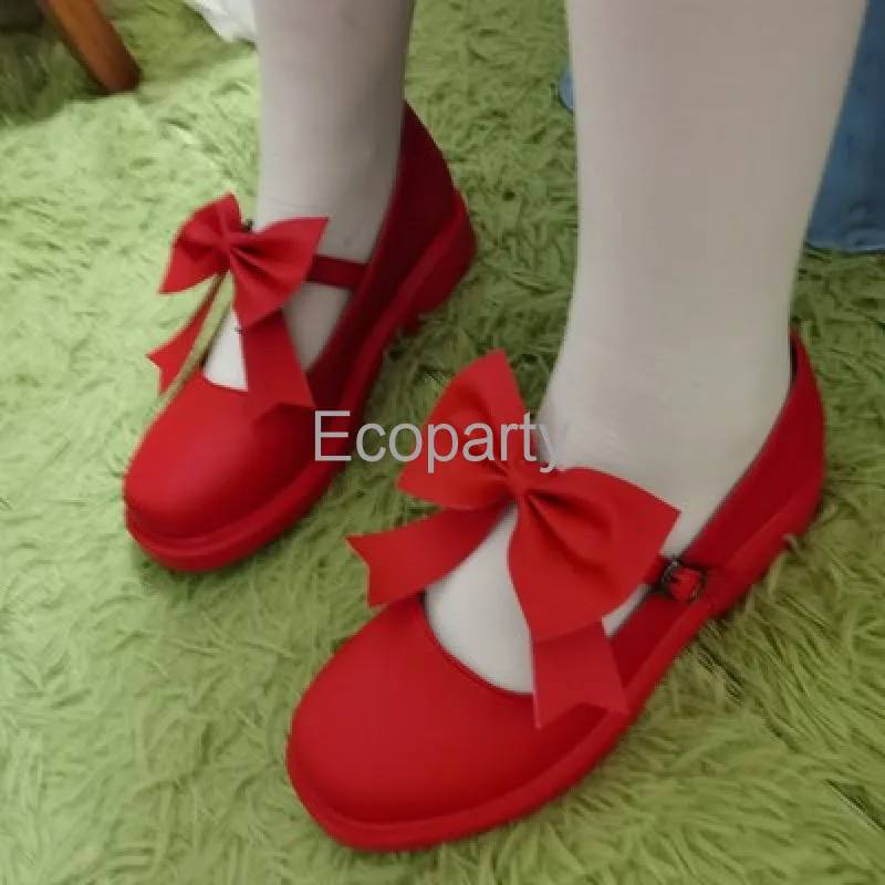 Japanese Anime Card Captor Sakura Cosplay Shoes For Women Lovely Red Bow Pu Leather Shoes Girls Kawaii Lolita scarpe personalizzate