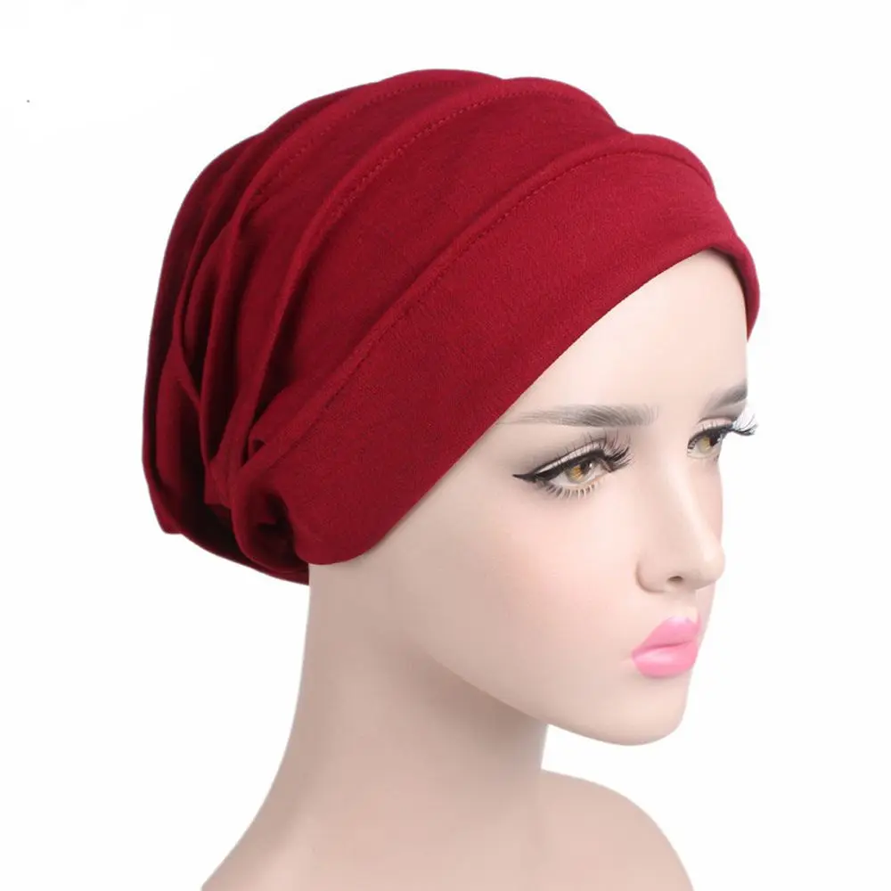 1 pçs elástico toucas de dormir moda lenço cor sólida turbante gorro feminino cabeça envoltório muçulmano hijabs quimioterapia boné