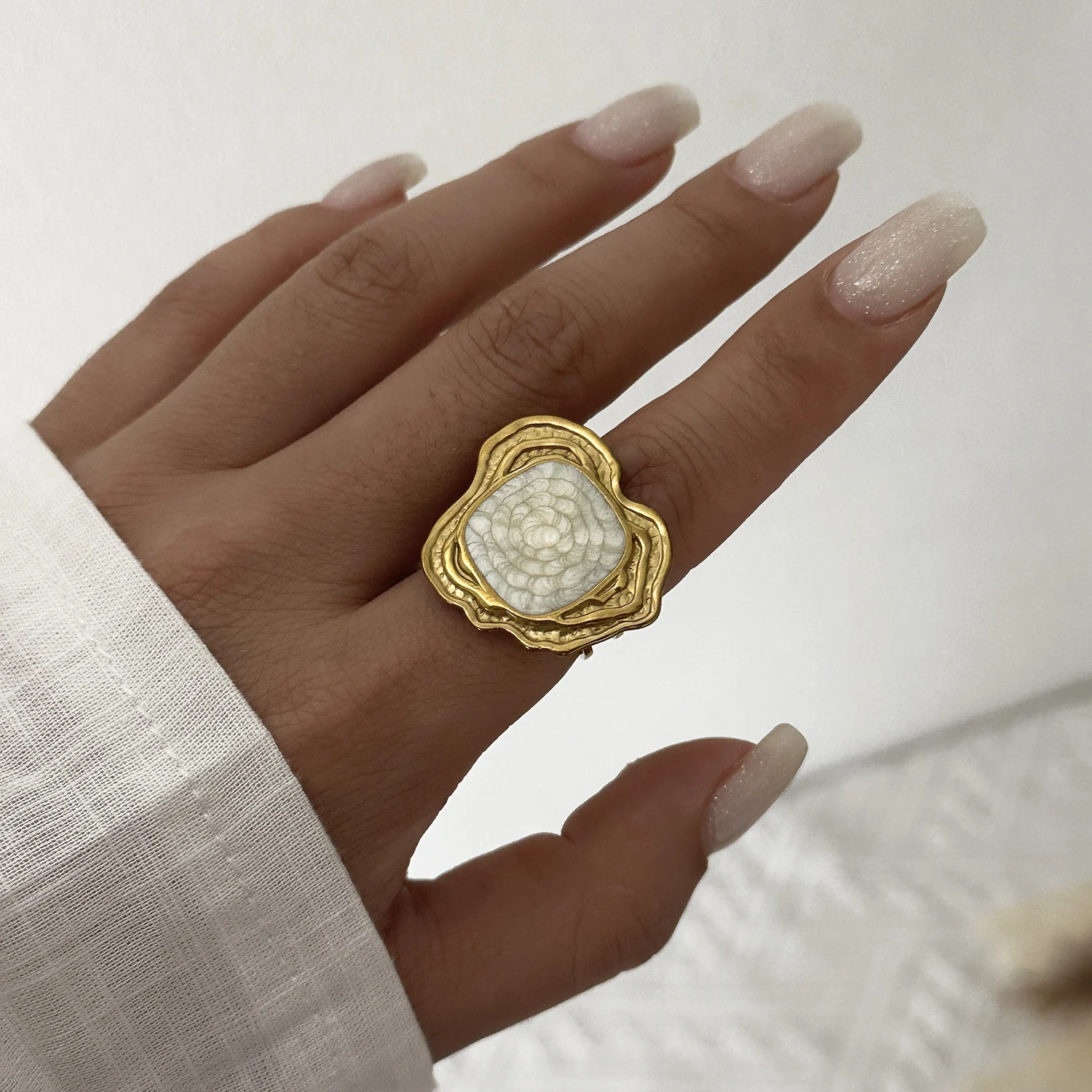 Women's Imitation Pearl Drop Enameled Open Ring
