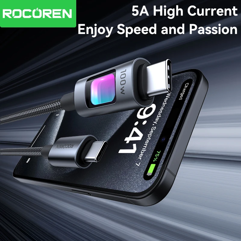 Rocoren USB Type C Cable PD 100W USB C to C Fast Charging Data Cord Type-C Quick Charging for MacBook iPad iPhone Samsung Xiaomi